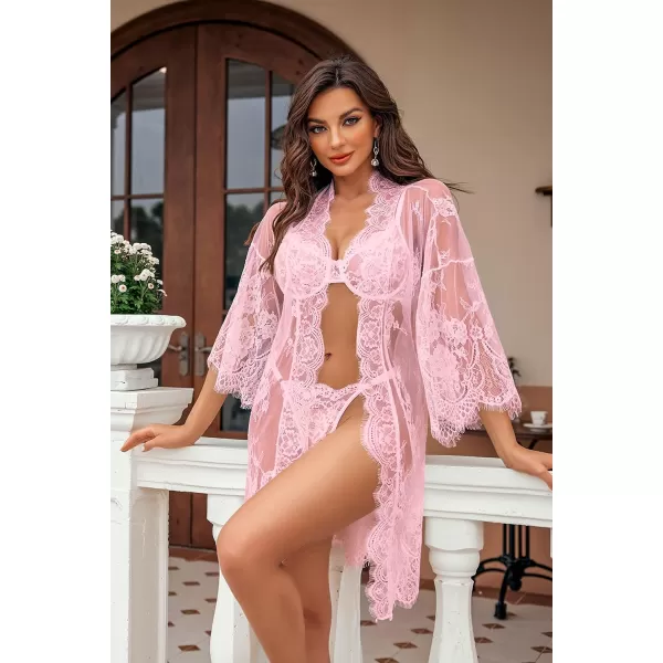 Avidlove Womens Lace Kimono Robe Babydoll Lingerie Mesh Nightgown S5XLPink