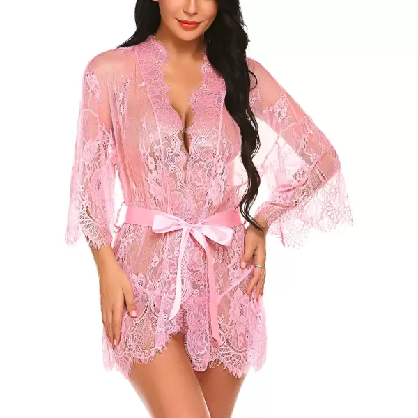 Avidlove Womens Lace Kimono Robe Babydoll Lingerie Mesh Nightgown S5XLPink