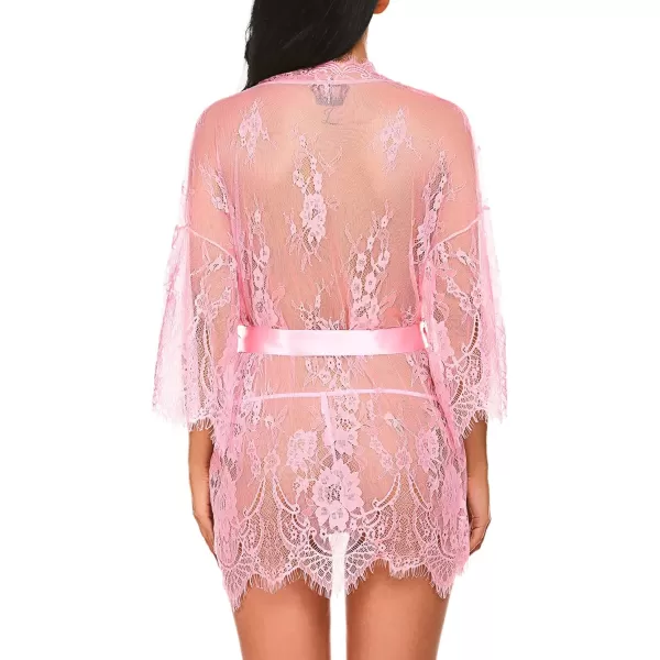 Avidlove Womens Lace Kimono Robe Babydoll Lingerie Mesh Nightgown S5XLPink