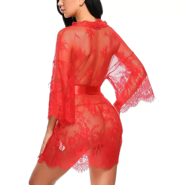 Avidlove Womens Lace Kimono Robe Babydoll Lingerie Mesh Nightgown S5XLRed