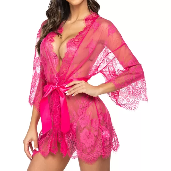 Avidlove Womens Lace Kimono Robe Babydoll Lingerie Mesh Nightgown S5XLRose Red