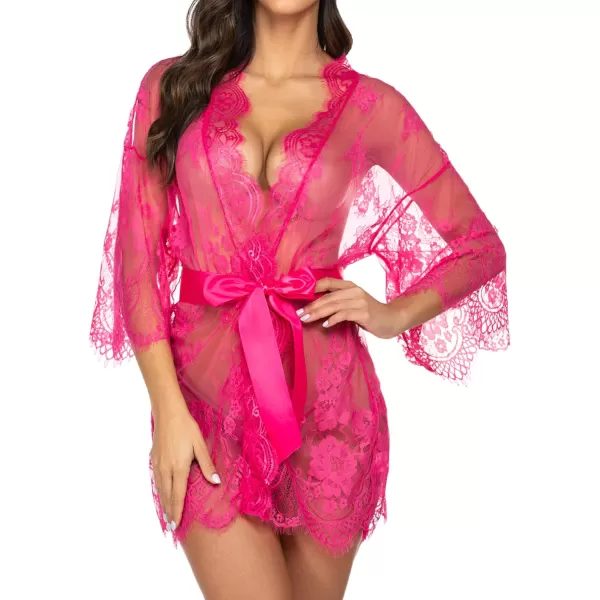 Avidlove Womens Lace Kimono Robe Babydoll Lingerie Mesh Nightgown S5XLRose Red