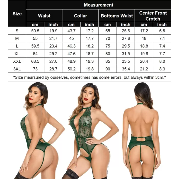 Avidlove Womens Lingerie Babydoll Nightwear with Garter Belts Deep VNeck BodysuitDark Green