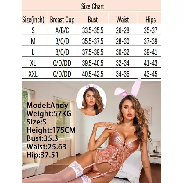 Avidlove Womens Lingerie Faux Leather Lingerie Lace Teddy Bodysuit Sexy Corset With Garter BeltPink