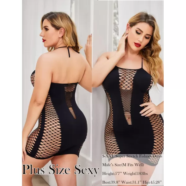 Avidlove Womens Lingerie Fishnet Dress Mesh Badydoll Fishnet Bodysuit See Through ChemiseBlack