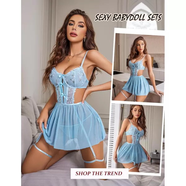 Avidlove Womens Lingerie Lace Babydoll Sleepwear Underwire Chemise Mesh Nightgown Slip Nightdress SXXLBlue