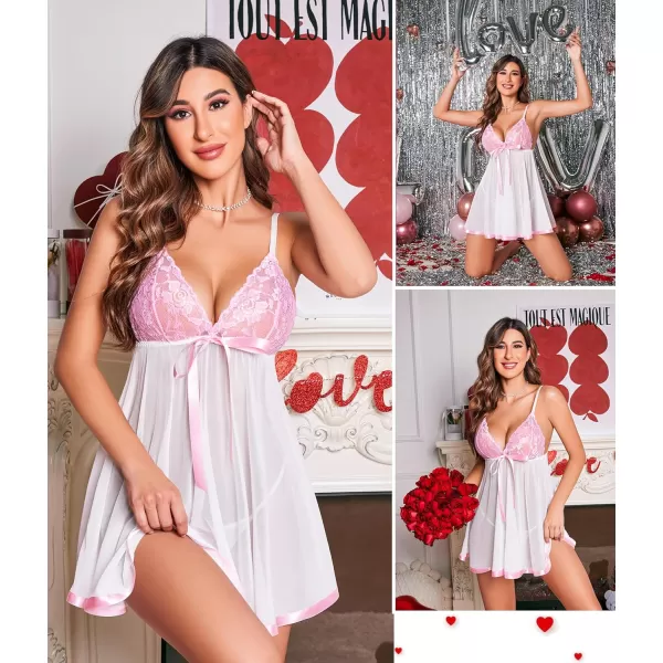 Avidlove Womens Lingerie Lace Babydoll Strap Chemise Mesh Sleepwear OutfitsA WhitePink