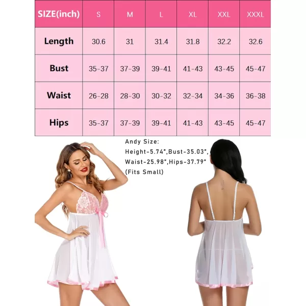 Avidlove Womens Lingerie Lace Babydoll Strap Chemise Mesh Sleepwear OutfitsA WhitePink