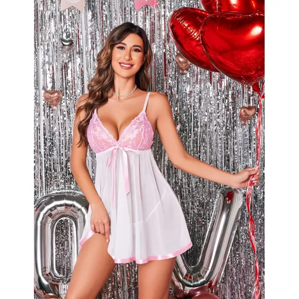 Avidlove Womens Lingerie Lace Babydoll Strap Chemise Mesh Sleepwear OutfitsA WhitePink