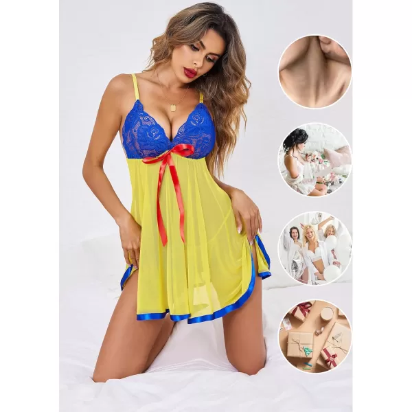 Avidlove Womens Lingerie Lace Babydoll Strap Chemise Mesh Sleepwear OutfitsB Snow White