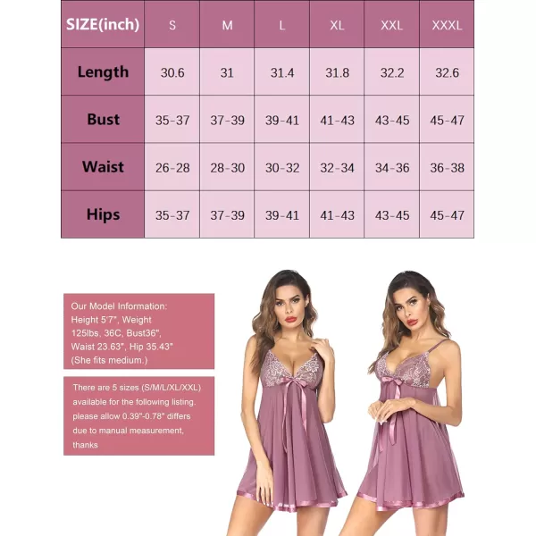 Avidlove Womens Lingerie Lace Babydoll Strap Chemise Mesh Sleepwear OutfitsMauve