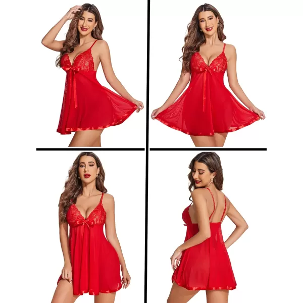 Avidlove Womens Lingerie Lace Babydoll Strap Chemise Mesh Sleepwear OutfitsPure Red