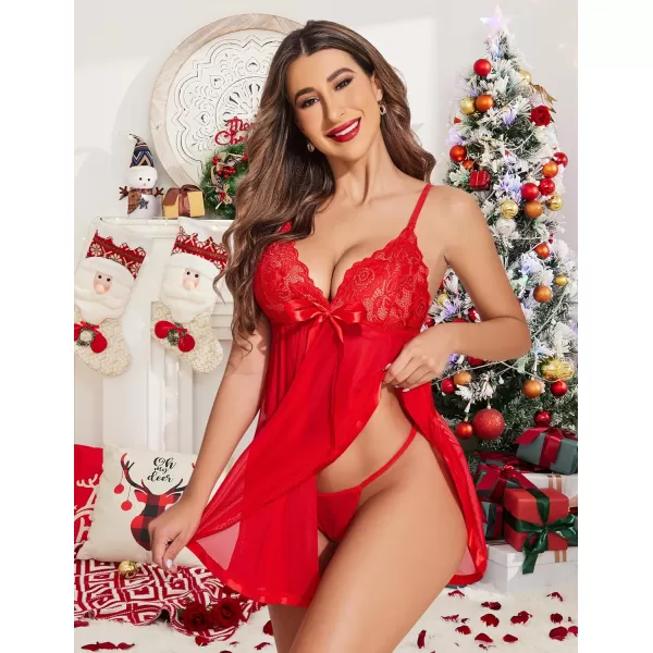 Avidlove Womens Lingerie Lace Babydoll Strap Chemise Mesh Sleepwear OutfitsPure Red