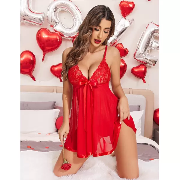 Avidlove Womens Lingerie Lace Babydoll Strap Chemise Mesh Sleepwear OutfitsPure Red