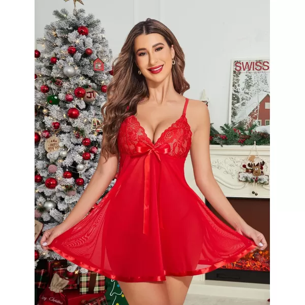 Avidlove Womens Lingerie Lace Babydoll Strap Chemise Mesh Sleepwear OutfitsPure Red