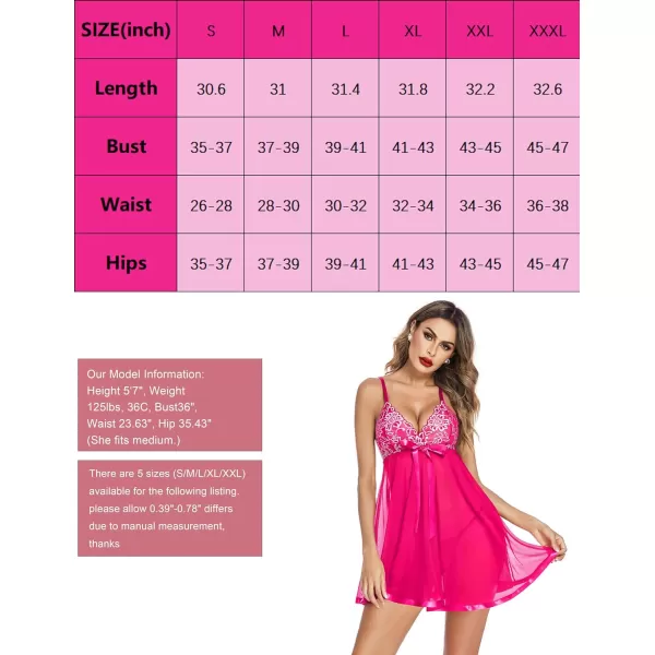 Avidlove Womens Lingerie Lace Babydoll Strap Chemise Mesh Sleepwear OutfitsRose Red