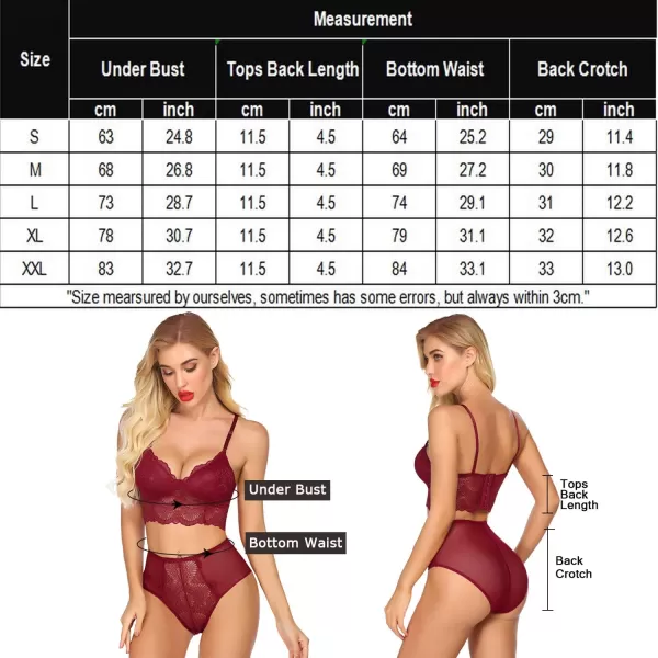 Avidlove Womens Lingerie Set Lace Flowers Bralette and High Waist Panty Outfits UnderwearDark Red