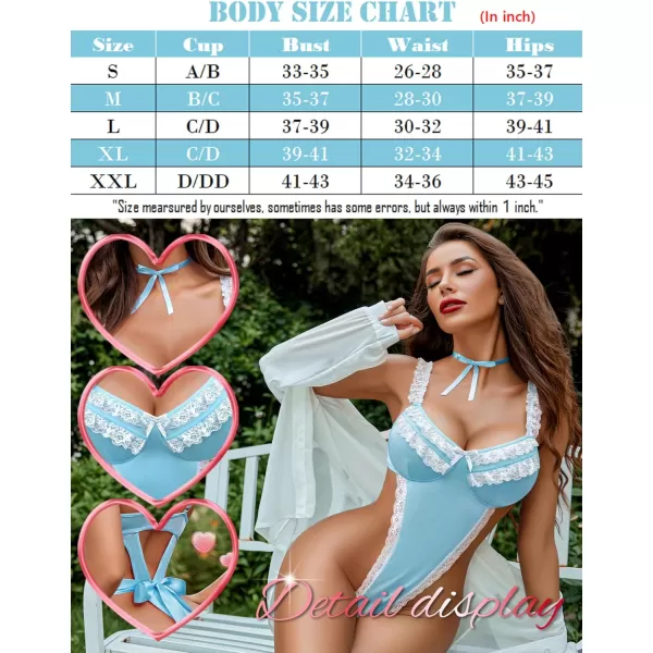 Avidlove Womens Lingerie Sets Lace V Neck Teddy Babydoll 3 Pack Lingerie Costumes Sleepwear Dress SXXLLight Blue