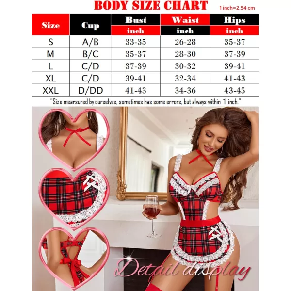 Avidlove Womens Lingerie Sets Lace V Neck Teddy Babydoll 3 Pack Lingerie Costumes Sleepwear Dress SXXLRed Plaid