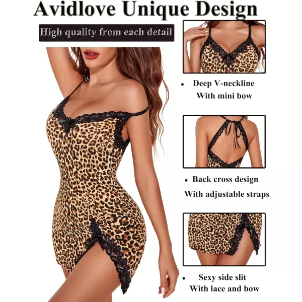 Avidlove Womens Lingerie Sexy Lace Babydoll V Neck Sleepwear Cotton Nightgowns for Women ChemiseBrown Leopard