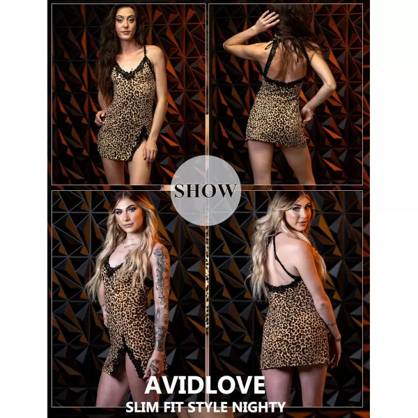 Avidlove Womens Lingerie Sexy Lace Babydoll V Neck Sleepwear Cotton Nightgowns for Women ChemiseBrown Leopard