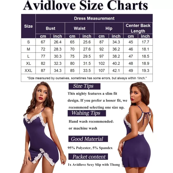 Avidlove Womens Lingerie Sexy Lace Babydoll V Neck Sleepwear Cotton Nightgowns for Women ChemiseNavy Blue