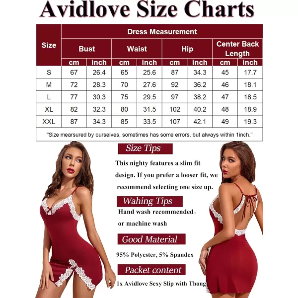 Avidlove Womens Lingerie Sexy Lace Babydoll V Neck Sleepwear Cotton Nightgowns for Women ChemiseWine Red