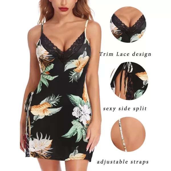 Avidlove Womens Lingerie Sexy Nightgown Sleepwear Lace Chemise Side Slit Nightie with ThongPlants