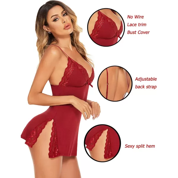 Avidlove Womens Lingerie Sexy Nightwear Spaghetti Strap Nightgown Babydoll Chemise1 Wine Red