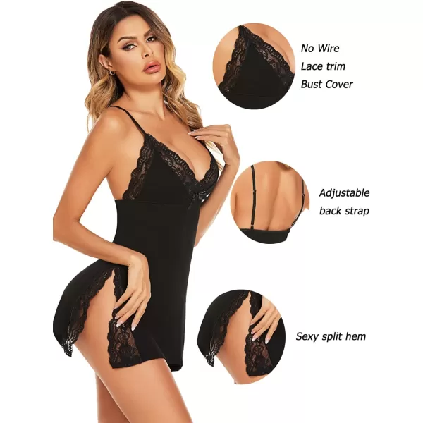 Avidlove Womens Lingerie Sexy Nightwear Spaghetti Strap Nightgown Babydoll ChemiseBlack