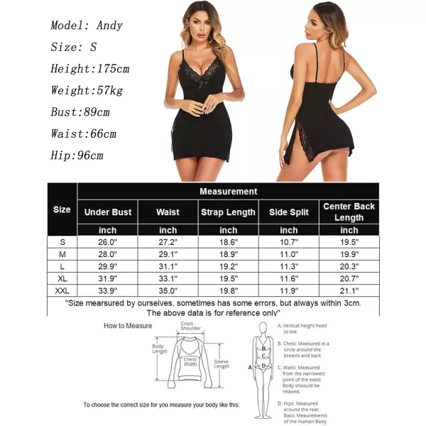 Avidlove Womens Lingerie Sexy Nightwear Spaghetti Strap Nightgown Babydoll ChemiseBlack