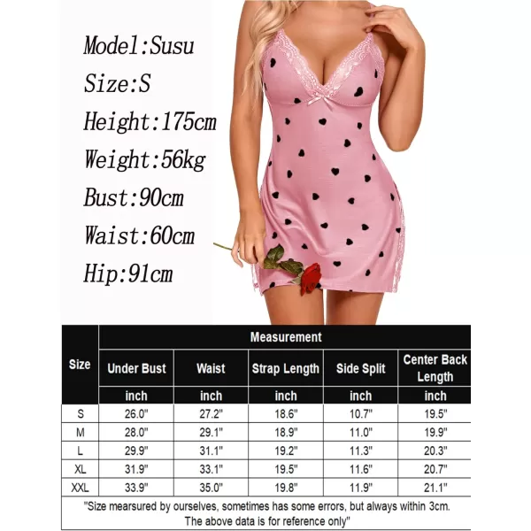 Avidlove Womens Lingerie Sexy Nightwear Spaghetti Strap Nightgown Babydoll ChemiseBlack Love Heart