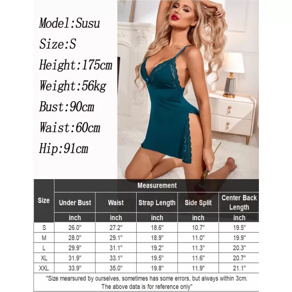 Avidlove Womens Lingerie Sexy Nightwear Spaghetti Strap Nightgown Babydoll ChemiseBlue Green