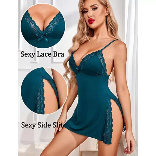 Avidlove Womens Lingerie Sexy Nightwear Spaghetti Strap Nightgown Babydoll ChemiseBlue Green