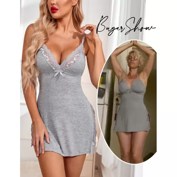 Avidlove Womens Lingerie Sexy Nightwear Spaghetti Strap Nightgown Babydoll ChemiseGrey