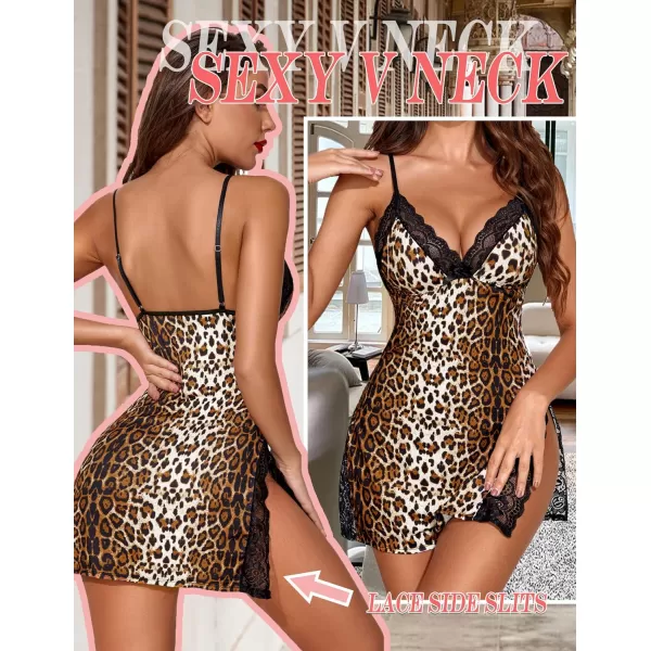 Avidlove Womens Lingerie Sexy Nightwear Spaghetti Strap Nightgown Babydoll ChemiseLeopard