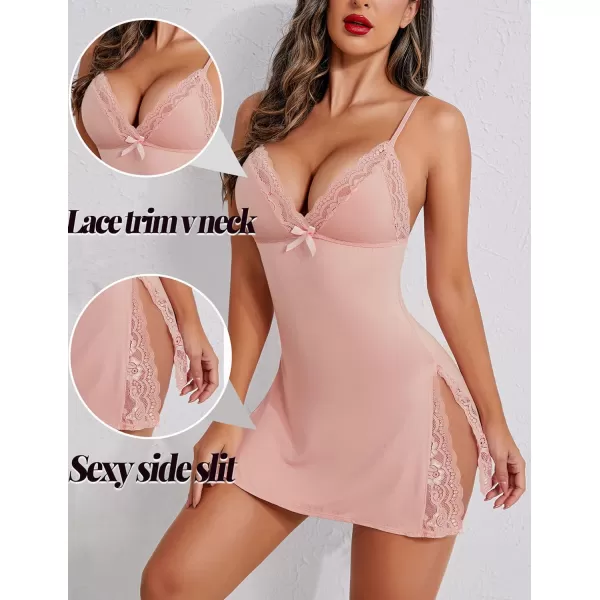 Avidlove Womens Lingerie Sexy Nightwear Spaghetti Strap Nightgown Babydoll ChemiseLight Pink