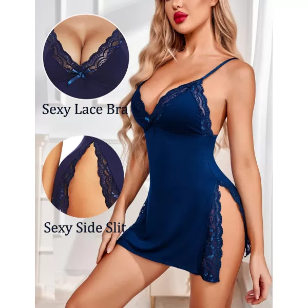 Avidlove Womens Lingerie Sexy Nightwear Spaghetti Strap Nightgown Babydoll ChemiseNavy Blue