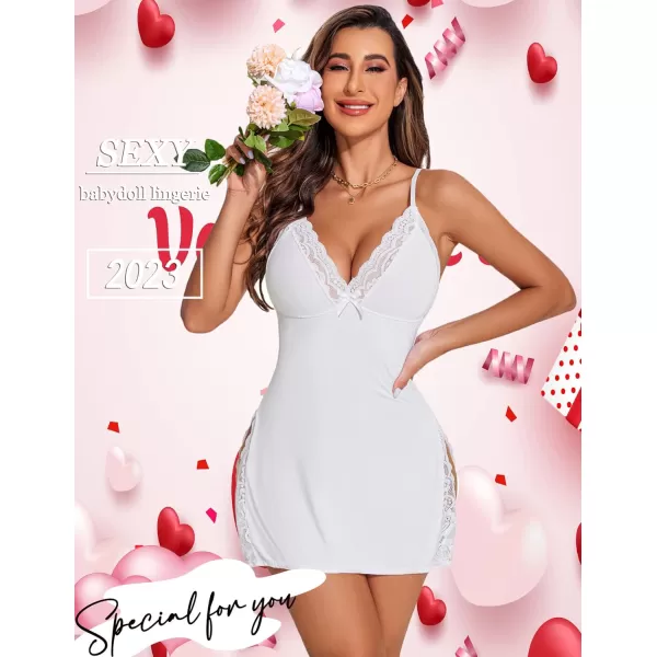 Avidlove Womens Lingerie Sexy Nightwear Spaghetti Strap Nightgown Babydoll ChemiseWhite