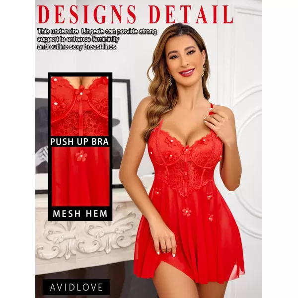 Avidlove Womens Lingeries Sexy Lace Lingerie for woman Babydoll Lingerie Push Up langereis Chemise Boudoir OutfitsRed