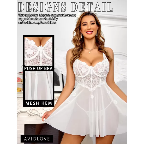 Avidlove Womens Lingeries Sexy Lace Lingerie for woman Babydoll Lingerie Push Up langereis Chemise Boudoir OutfitsWhite