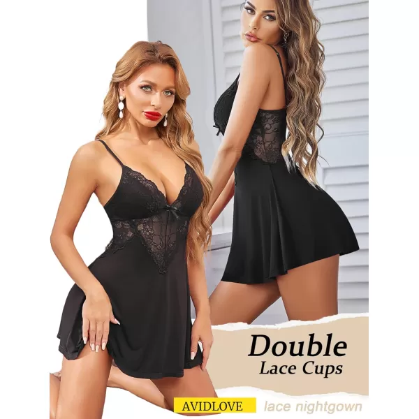 Avidlove Womens Nightgowns Sexy Sleepwear Chemise Lingerie Slip Dress Lace NightyBlack