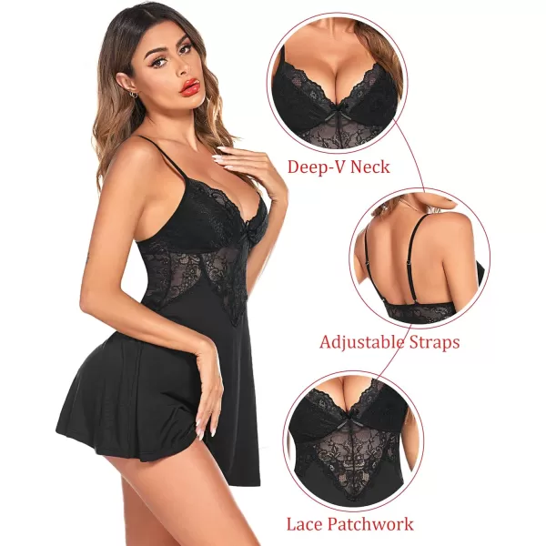 Avidlove Womens Nightgowns Sexy Sleepwear Chemise Lingerie Slip Dress Lace NightyBlack