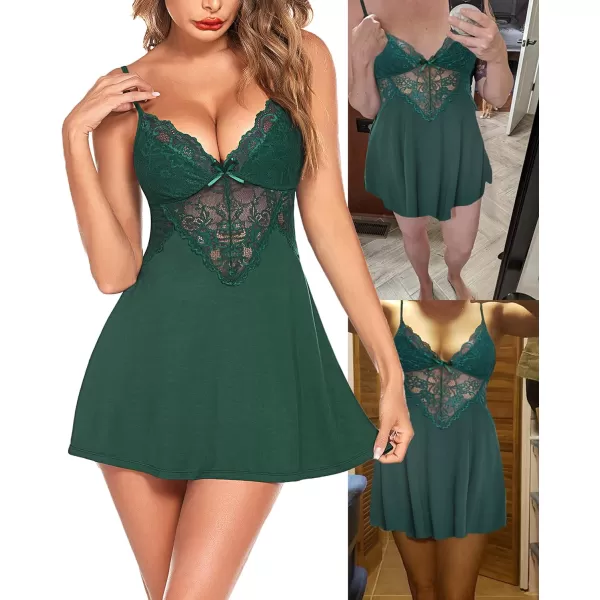Avidlove Womens Nightgowns Sexy Sleepwear Chemise Lingerie Slip Dress Lace NightyDark Green