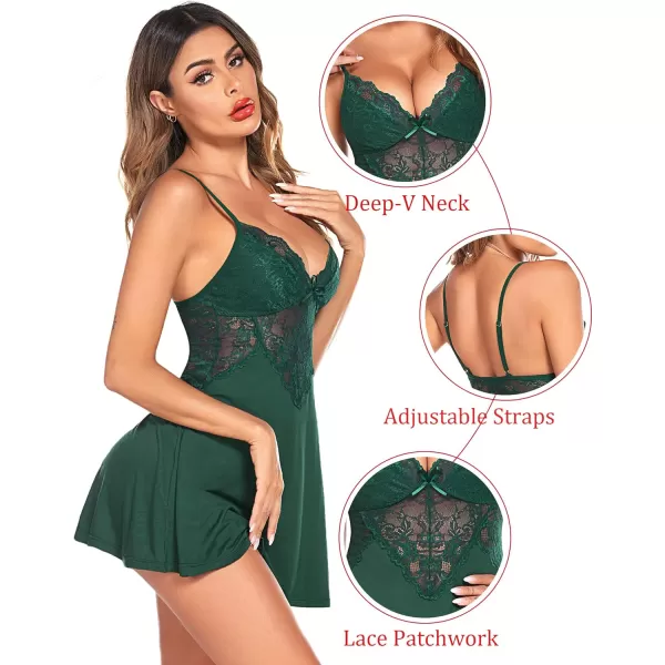 Avidlove Womens Nightgowns Sexy Sleepwear Chemise Lingerie Slip Dress Lace NightyDark Green