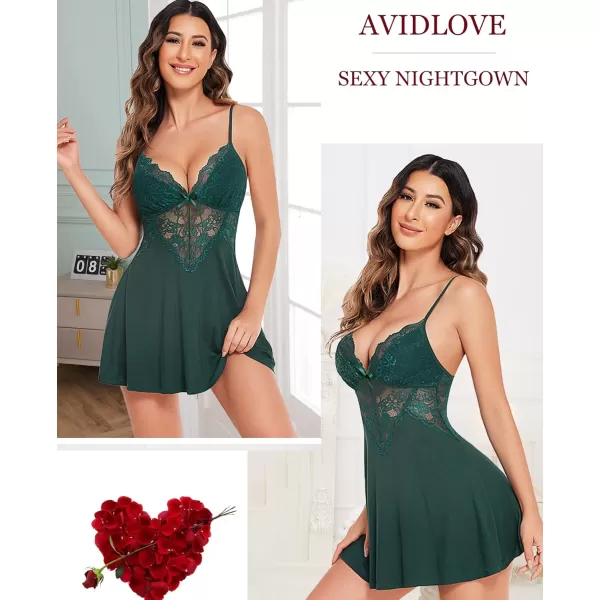 Avidlove Womens Nightgowns Sexy Sleepwear Chemise Lingerie Slip Dress Lace NightyDark Green