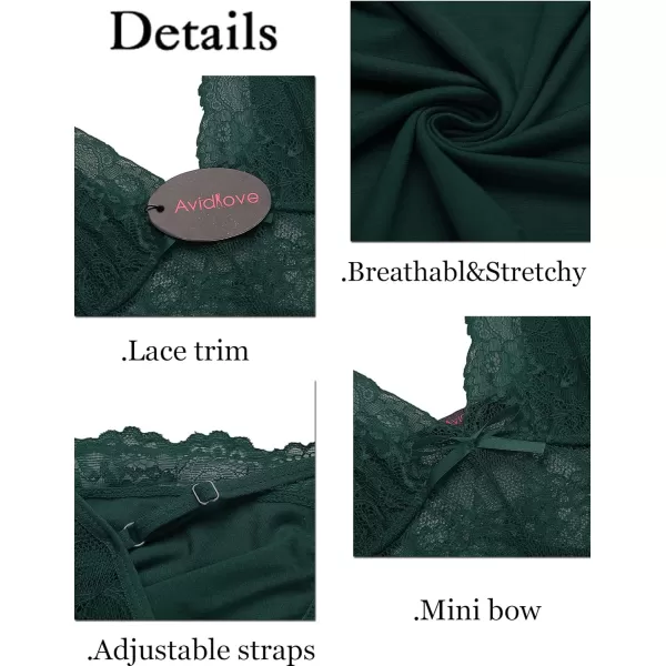 Avidlove Womens Nightgowns Sexy Sleepwear Chemise Lingerie Slip Dress Lace NightyDark Green