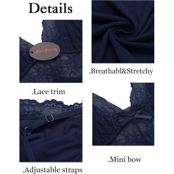 Avidlove Womens Nightgowns Sexy Sleepwear Chemise Lingerie Slip Dress Lace NightyNavy Blue