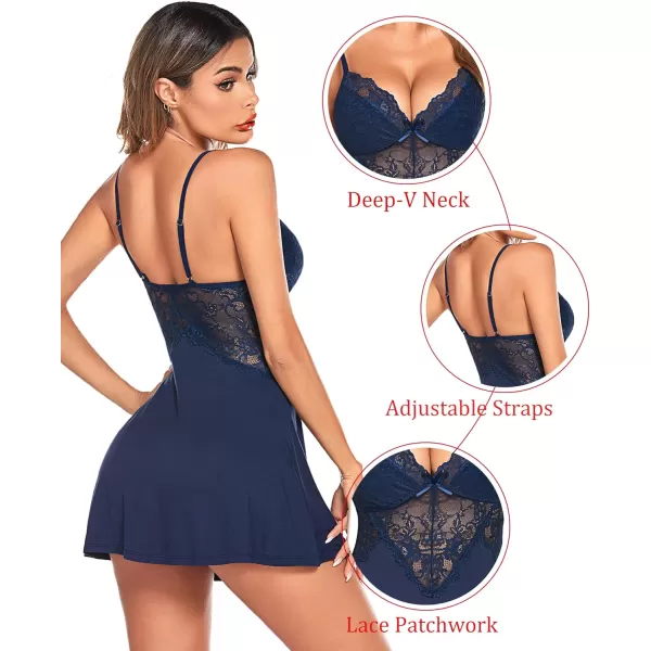 Avidlove Womens Nightgowns Sexy Sleepwear Chemise Lingerie Slip Dress Lace NightyNavy Blue