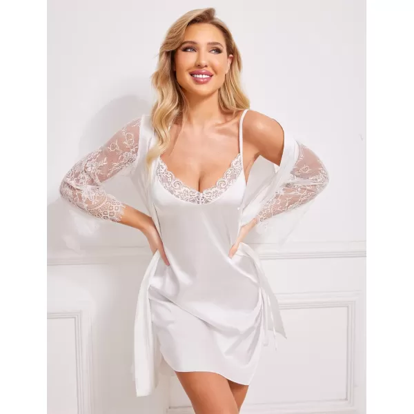 Avidlove Womens Nightwear Sexy Satin Sleepwear Lace Chemises Mini Full Slip1white